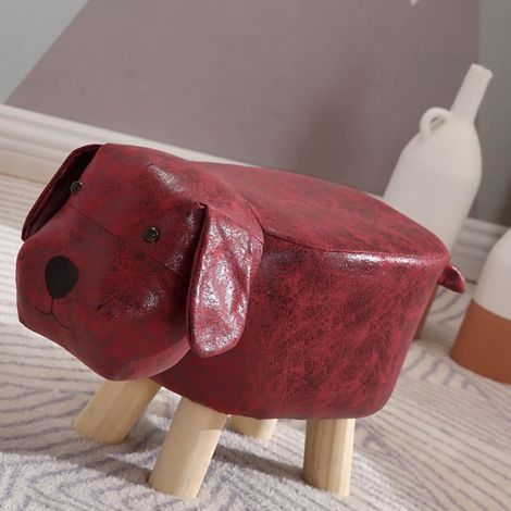 Tabourets bas en bois pour enfants, motif dessin animé mignon, petit tabouret en forme de chien, rouge, pour la maison et la maternelle (1/5)