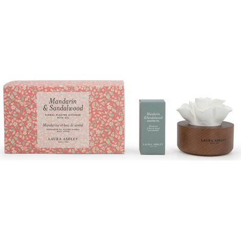 Fleurs parfumées Laura Ashley Mandarine & Santal, HxLxP : 9x11x16 cm, céramique, verre, diffuseur d'intérieur