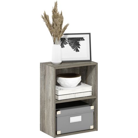 Bibliothèque/étagère de Rangement 2 étages, Chêne français, 2-Tier (1/5)