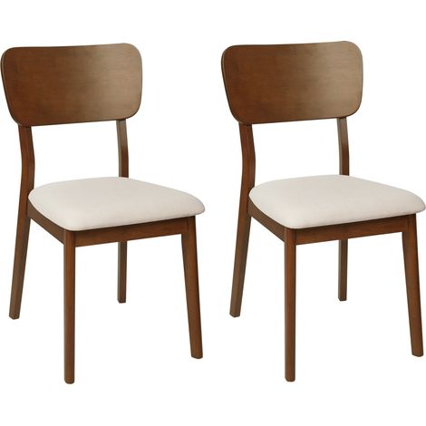 Conjunto de 2 sillas de comedor cómodas asiento tapizado madera oscura beige claro Minier