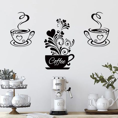 Wandtattoos mit Kaffeetassenmotiv, Küchenaufkleber, abnehmbare Wandtattoos, Wanddekoration mit Kaffeetassen