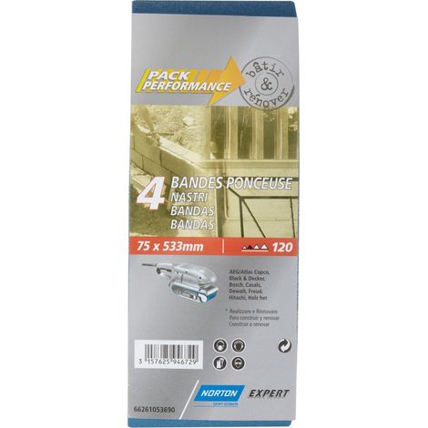 Packung mit 4 NORTON Schleifbändern, 75 x 533 mm, Körnung 120 NORTON