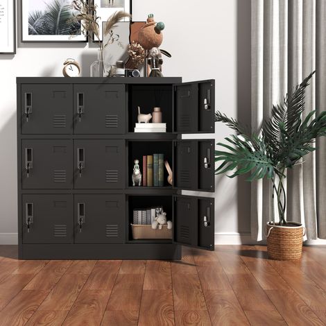 Armoires métalliques 9 portes bureau sport école maison rangement sécurisé emplacement carte noir H100×90×40 cm. (1/5)