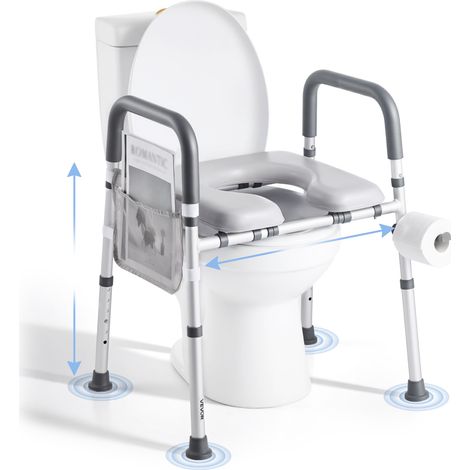 VEVOR Sedile WC Rialzato Universale per Anziani, Altezza e Larghezza Regolabili con Braccioli e Capacita di Carico di 181 kg e 4 Gambe, Sedile WC Rialzato da Bagno per Disabili, Donne Incinte