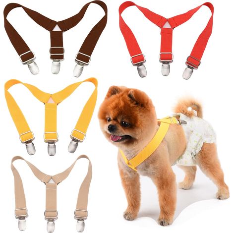 Lot de 4 bretelles de couches pour chien - Sangles ventrales - Harnais pour chien - Maintient les couches sur votre chien pour chiens de petite, moyenne et grande taille (jaune et marron, (1/5)