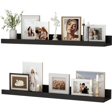 Lot de 2 étagères flottantes 60 cm, étagères murales noires pour mur, étagère murale à poser, rebord pour photos, étagère pour enfants pour salon, cuisine, chambre, salle de bain, étagère pour livres (1/5)