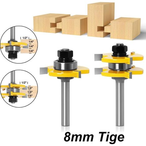 Mesee 8-mm-Schaft-Nutfräser-Set, 2 Nutfräser, Holzbearbeitungswerkzeuge, 3-schneidiger T-Nutfräser für Holzbearbeitung und Schneiden (1/3)