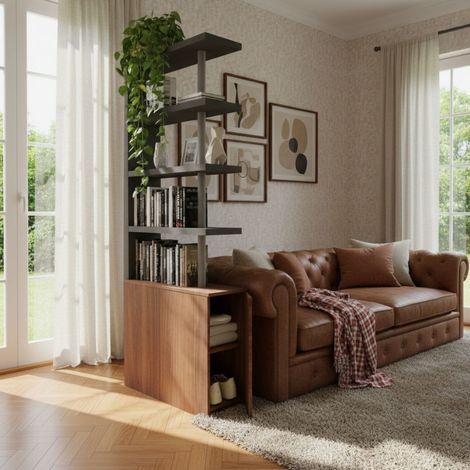 Comodino libreria salvaspazio con design moderno - Narciso - Basalto e Noce (1/5)