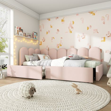 Polsterbett Einzelbett mit Schubladen Stauraumbett Samt Daybett Tagesbett Schlafsofa mit Lattenrost Jugendbett und Erwachsene Kinderbett(Ohne Matratze)