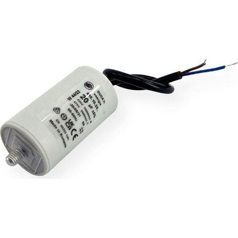 Ducati Energia – Condensateur permanent 20µF à câble – Ø40mm x 70mm – Pour moteurs électriques 220V – Homologué VDE EN60252-1