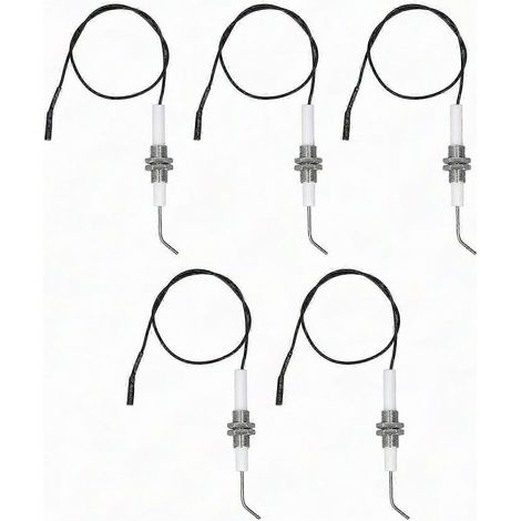 Cinq électrodes d'allumage par étincelle en céramique, électrodes filetées M10, compatibles avec les allumeurs piézoélectriques à bouton-poussoir. (1/5)
