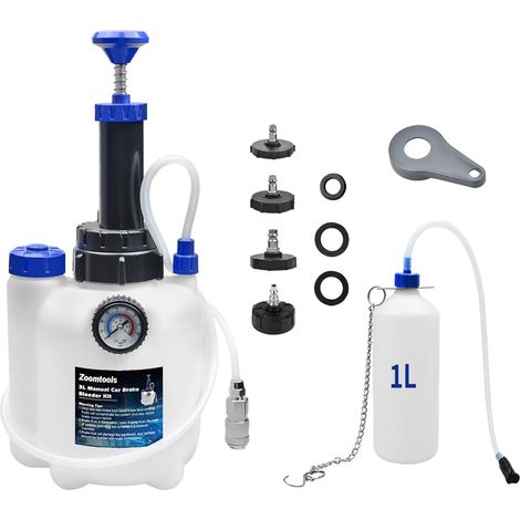 3L Manual Brake Bleeding Kit, Brake Fluid Draining and Replacement Tool, 1L Collection Tank Included + Adapters for Automotive Vehicles (4 Adapters) (1/5)