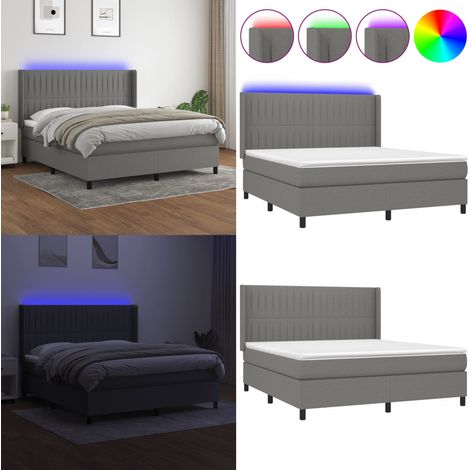 Sommier à lattes de lit matelas LED Gris foncé 160x200 cm Tissu - Sommier Tapissier - Lit Plateforme - Lit Avec Rangement - Lit Design - Lit Moderne - Home & Living (1/5)
