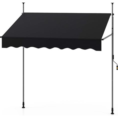 Tenda da sole retrattile manuale 200 x 120 x 300 cm con protezione solare regolabile e montaggio senza fori in poliestere nero 200010455