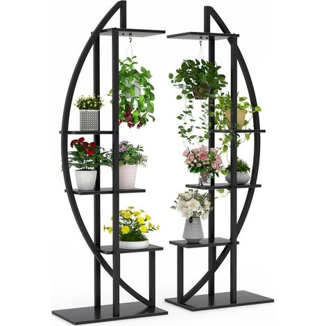 Présentoir incurvé polyvalent pour plantes à fleurs bonsaï, support pour jardin intérieur, lot de 2, 5 niveaux (1/5)