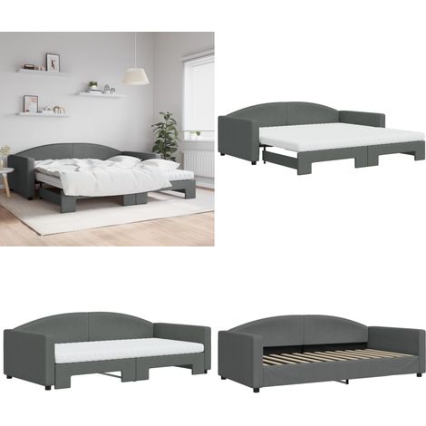 Tagesbett Ausziehbar mit Matratzen Dunkelgrau 100x200 cm Stoff - Schlafsofa - Sofa-Bett (1/5)