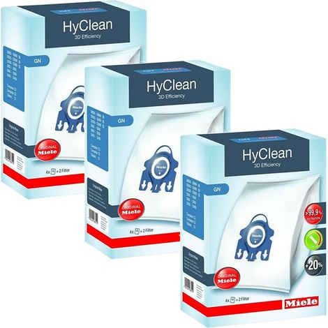 Set von 12 Staubbeuteln Hyclean 3D GN + 6 Filter für Miele Vakuumreiniger 9917730
