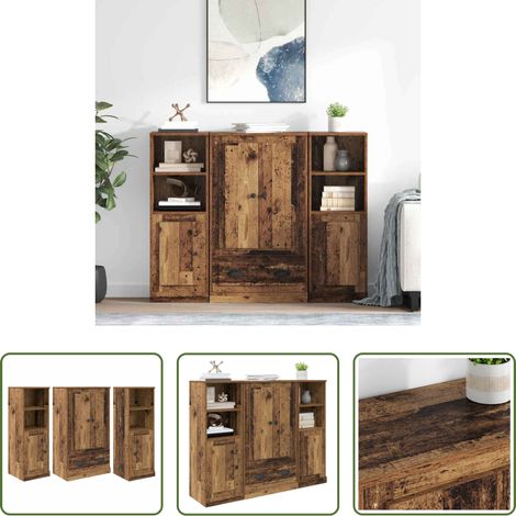 vidaXL Hochschrank Altholz -  Highboard mit Schubladen 3 pcs Altholz Holzwerkstoff (1/5)