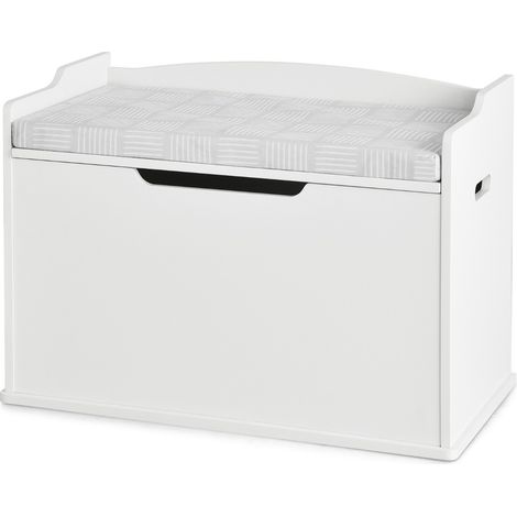 Cassa per giocattoli con 2 cerniere di sicurezza, Cassa con coperchio sollevabile Bianco (1/3)