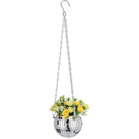 Pot de fleurs suspendu boule disco, panier pour plantes, porte, décoration bohème, vase disque (1/5)