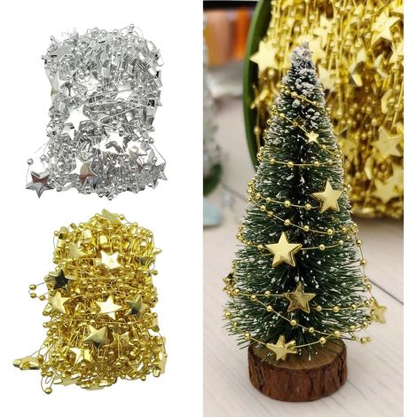 Lot de 2 Guirlande Sapin de Noel, Or Argenté Étoile Perles Chaîne, Decoration Noel Sapin Ornements Collier Perle pour Arbre de Noël Fête Mariage DIY (1/5)