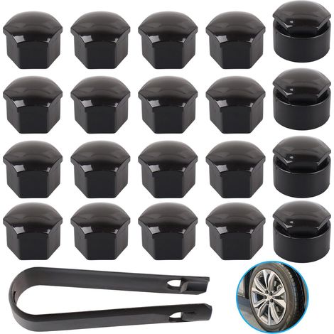 Lot de 20 Capuchons de boulons de Roue universels de 17 mm + 4 Capuchons de vis antivol - Cache-vis de Roue de Voiture - Écrous de Roue en Plastique avec kit d'outils de Retrait pour Voitures (1/5)