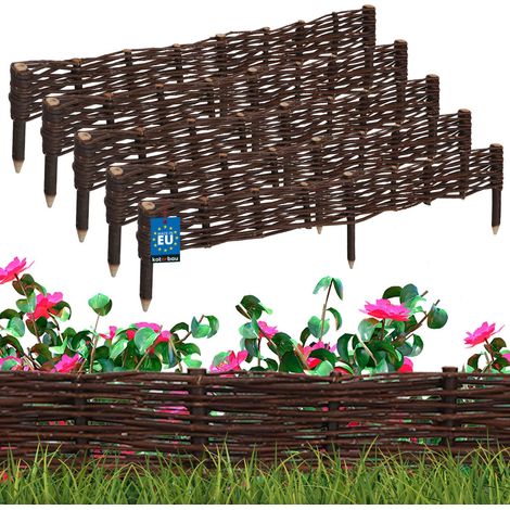 KOTARBAU® Lot de 5 Clôture Bois  - Bordure Jardin Extérieur - 110 x 10 cm - Bordure de Jardin en Osier à Planter - Marron - Cloture en Osier - Décoration Extérieure (1/5)