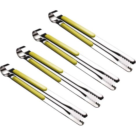Pinces de cuisine en acier inoxydable, pinces de service pour la cuisson, pinces alimentaires en métal avec poignée ergonomique antidérapante (jaune clair)