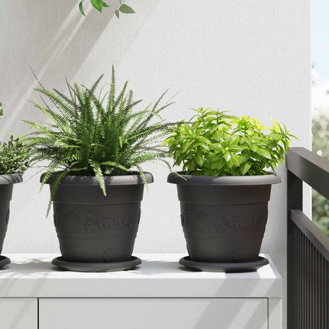 vidaXL  Plant Pots  6 pcs Black Ø 22 x 18 cm Plastic