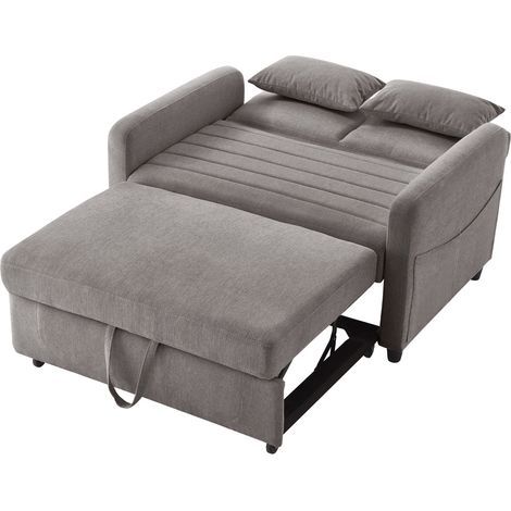 2-Sitzer-Schlafsofa grau aus Leinenoptik-Stoff mit 3-fach verstellbarer Rückenlehne (1/5)