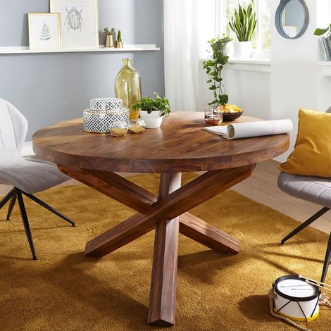 Table à manger ronde 120x120x75 cm en sheesham massif (1/5)