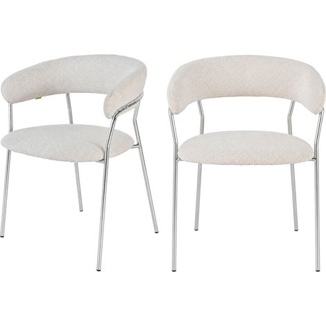 Lot de 2 fauteuils de table en tissu pieds chrome - Beige - Celesty (1/5)