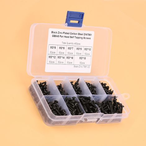 Kit de 450 vis autotaraudeuses M3 noires à tête fraisée cruciforme, assortiment complet (1/5)