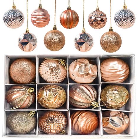 Weihnachtskugeln, 12er-Set Baumschmuck, glänzende und matte Kugeln, 6 cm, Gold (1/5)