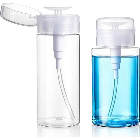 Lot de 2 distributeurs à pompe - Flacons vides PET transparents - Système anti-fuite sécurisé - Pour dissolvant et tonique - Usage domicile et voyage - 150ml et 200ml (1/5)
