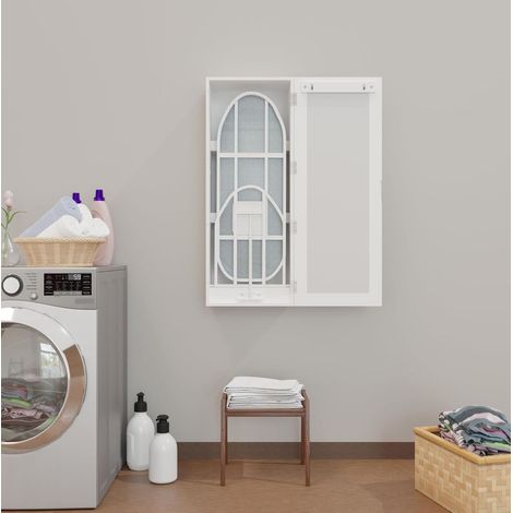 Mesa de planchar mural con armario de almacenamiento y espejo, blanca 103 x 43,5 x 27 cm OKMYHOME (1/5)