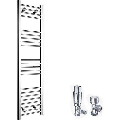 ELEGANT Chrome Heated Towel Rail Straight Designer Bathroom Radiator (1600x400mm) + Chrome Thermostatic Radiator Valves (1/5)