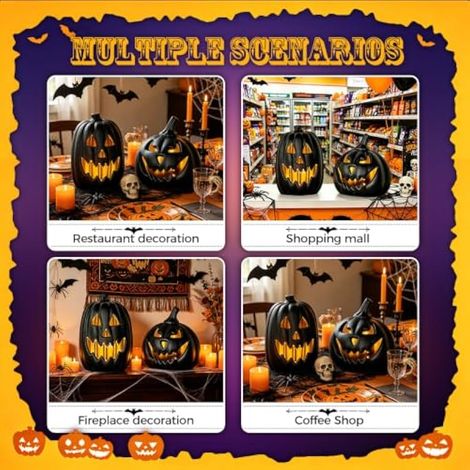 Lot de 2 citrouilles lumineuses d'Halloween, lanternes décoratives d'intérieur/extérieur avec LED blanc chaud, citrouilles géantes d'Halloween étanches pour maison hantée, fête à thème, décoration de (1/4)