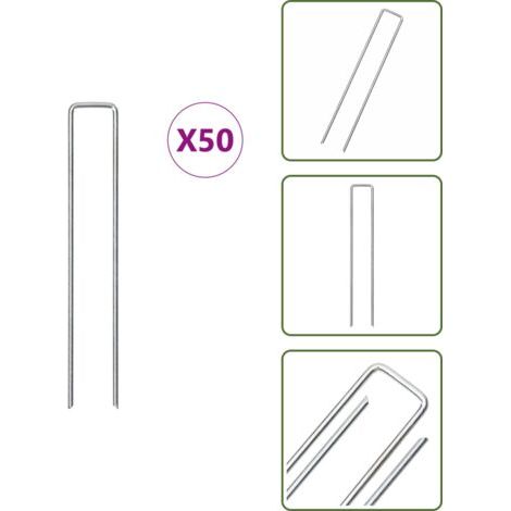 The Living Store Piquets de sol en forme de U 50 pcs 20x4 cm acier galvanisé - Piquet de jardin (1/5)