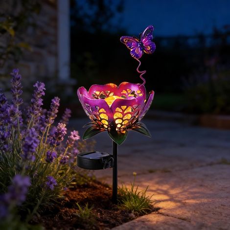 Lampe décorative solaire d'extérieur pour pelouse - lampe papillon décorative en métal, à fixer au sol, 1 unité (1/5)