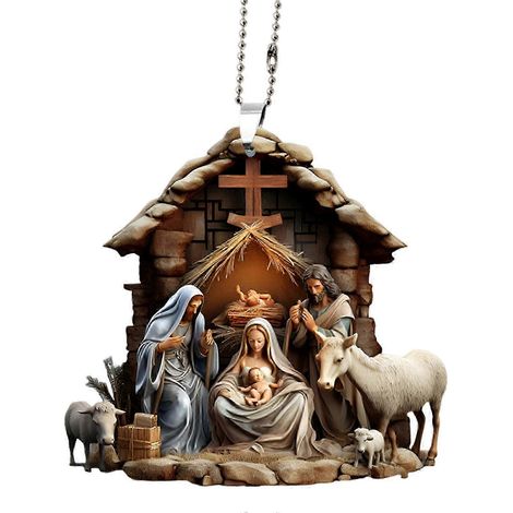 Ornements de Noël Scène de Noël Décoration de sapin de Noël Pendentif 3D acrylique Scène Ornement commémoratif festif (1/5)
