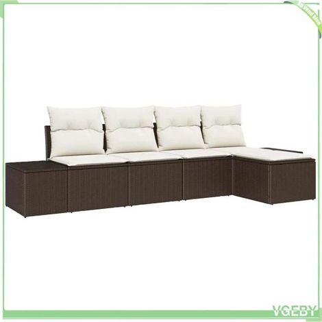 Canapé de jardin - FAFEICY - Modulaire - Marron et crème - Polyrotin sur structure acier - Rangement intégré (1/5)