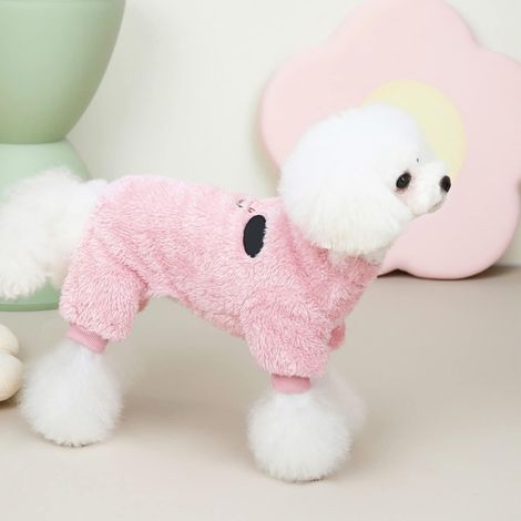 1 pyjama chien, pull hiver avec anneau pour laisse, polaire corail, rose, taille S à XL (1/5)