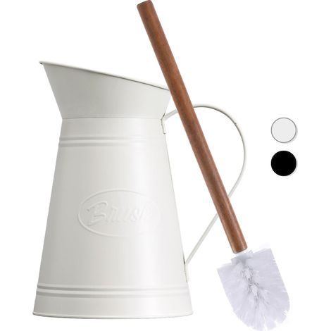 Brosse de Toilette avec Manche en Bois Naturel - Support en Métal Antirouille (1/5)