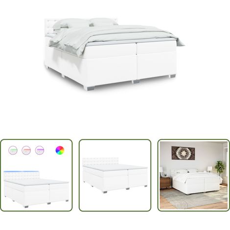 vidaXL Surmatelas - Sommier à lattes de lit avec matelas Blanc 200x200cm Similicuir (1/5)