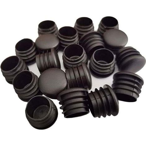 Tappi terminali rotondi in plastica per tubi, 20 pezzi per confezione, neri, diametro 25 mm, per proteggere sedie o mobili. (1/5)
