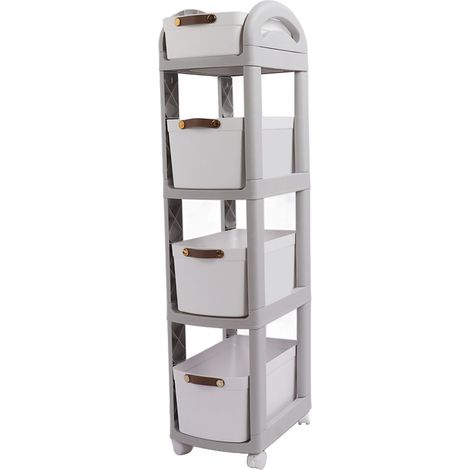 Étagère à paniers renforcée, 4 niveaux, chariot de rangement amovible sur roulettes, multi-couches, organisateur au sol avec roues (1/5)