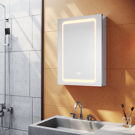 SONNI Aluminium LED Spiegelschrank 50x70cm mit LED Beleuchtung mit Touch Steckdose und Beschlagfrei (1/5)
