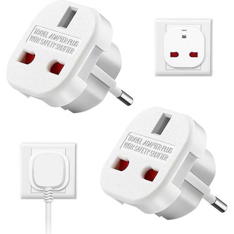 Adaptateur Prise Anglaise, Prise Anglaise Adaptateur Francais, Adaptateur Prise Anglaise Vers France, Adaptateur UK Vers France, UK vers EU Adaptateur de Voyage,pour l'Allemagne,l'Irlande,Blanc (1/5)