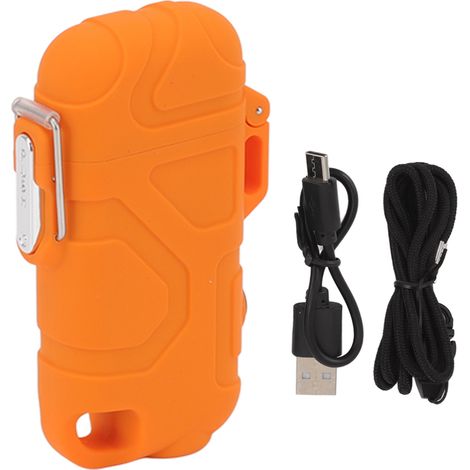 Briquet plasma double arc étanche et coupe-vent, rechargeable USB sans flamme avec lampe torche orange réglable 3 niveaux (1/5)